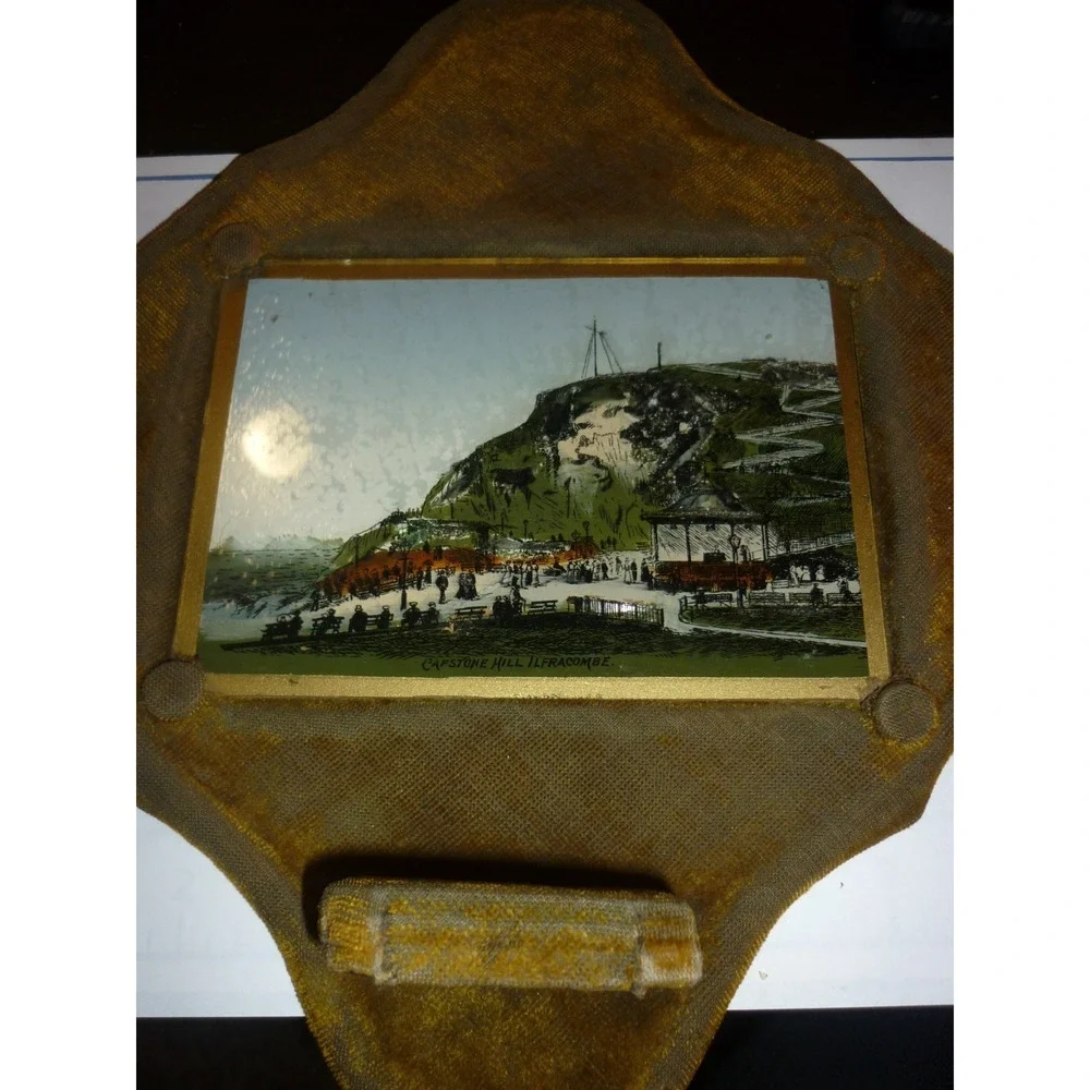 England Ilfracombe Capstone Hill Antique Reverse Glass Painting Wall Hanging 4x6